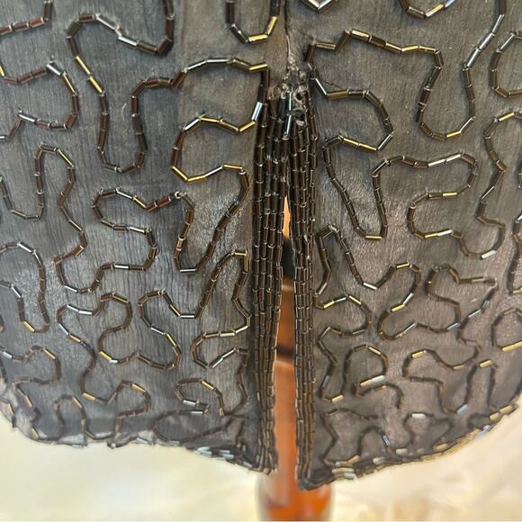 Laurence Kazar Vintage 80s Heavily Beaded Silk Cocktail Dress MP - Picture 11 of 16